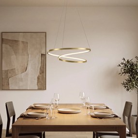 HOMCOM Lampă suspendată LED 38W cu 2 inele și 3 temperaturi de culoare, 3000-6500K, înălțime reglabilă, auriu | Aosom Romania