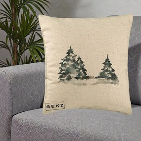 Perna Decorativa Brazi Inzapeziti Acuarela, 40x40 cm, Bej, Husa Detasabila, Perna Inclusa, BEKZ®