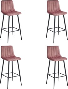 Scaun de bar POZZA VELVET cu picioare negre, roz
