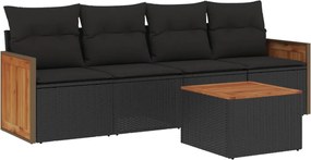 vidaXL Set mobilier de grădină cu perne, 5 piese, negru, poliratan