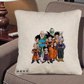 Perna Personalizata Dragon Ball Z Grup Complet, 40x40 cm, Bej Canapea, Husa Detasabila, Perna Inclusa, BEKZ®