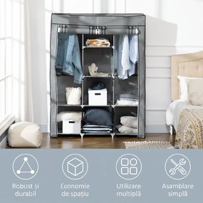 HOMCOM Dulap Economisire Spațiu cu Bază Înalțată, 8 Rafturi și 2 Bare, din Material Netesut și Oțel, Gri Deschis | Aosom Romania