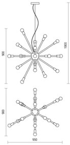 Redo 01-2934 - Candelabru suspendat pe cablu STELLAR, 12x E14, max. 25W/bec, 230V, negru