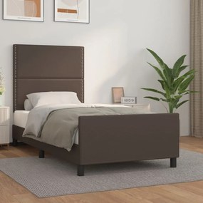 3125485 vidaXL Cadru de pat cu tăblie, maro, 90x190 cm, piele ecologică