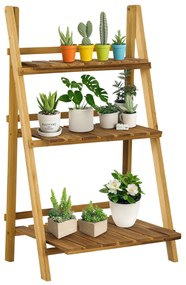 Outsunny Etajeră pentru plante în lemn formă piramidală, eșafodaj pliabil cu 3 rafturi 60 x 37 x 93 cm maro | Aosom Romania