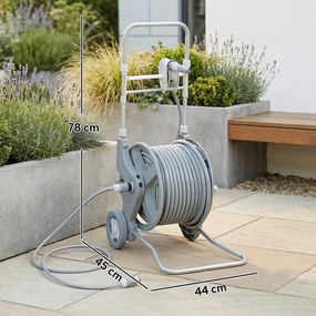 Outsunny Carucior pentru furtun 45 m tambur pentru furtun cu 2 moduri de pulverizare, adaptor robinet manivelă 2 roți 45 x 44 x 78 cm Gri | Aosom Romania