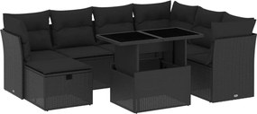vidaXL Set mobilier de grădină cu perne, 8 piese, negru, poliratan