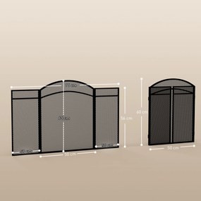 HOMCOM Paravan Anti-Scântei Pliabil cu 3 Panouri pentru Șemineu, Grilaj Metalic, 96x60 cm, Negru | Aosom Romania