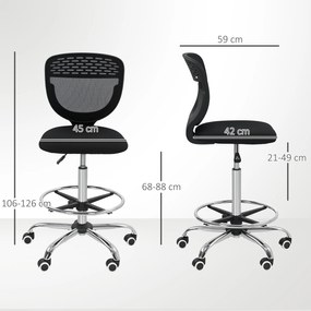 Vinsetto Scaun de birou ergonomic din plasă, scaun de desen, înălțime și suport pentru picioare reglabile, 59 x 59 x 106-126 cm, negru | Aosom Romania