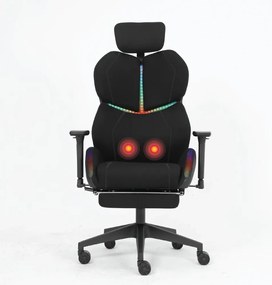 LUMINA X-Motion Pro –Scaun Gaming & Office Premium cu LED RGB, Masaj Lombar, Translatie Sezut și Suport pentru Picioare – Confort Inteligent și Design Spectaculos, Textil, Negru