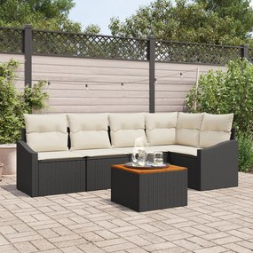 vidaXL Set de canapea de grădină cu 6 piese și perne, negru, din rattan sintetic și masă din acacia