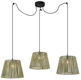 Lampa suspendată de exterior neagră cu abajururi din sfoară verde 3 lumini IP44 - Cava Jayla
