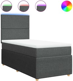 vidaXL Pat box spring cu saltea, gri închis, 80x200 cm, textil