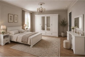 Mobilier dormitor alb IDENTO 5, cu pat 160x200, dulap cu 6 usi si 2 se