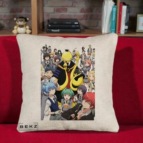 Perna Personalizata Assassination Classroom Grup Complet Anime, 40x40 cm, Bej Canapea, Husa Detasabila, Perna Inclusa, BEKZ®
