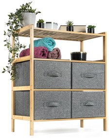 Raft din bambus cu coșuri G21, 3 rafturi, gri, 3 etaje