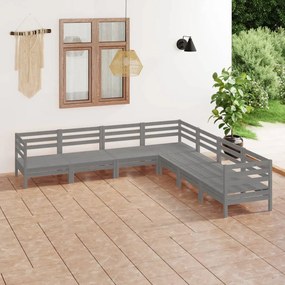 3083096 vidaXL Set mobilier de grădină, 7 piese, gri, lemn masiv de pin