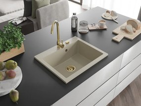 Mexen Elix chiuvetă din granit cu 1 compartiment 600 x 500 mm, bej, sifon auriu - 6525601005-69-G