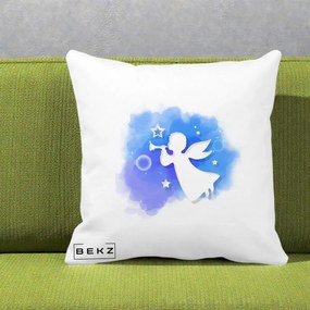 Perna Decorativa Inger cu Trompeta Albastru, 40x40 cm, Alba Mata, Husa Detasabila, Perna Inclusa, BEKZ®