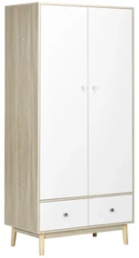 HOMCOM Dulap haine, 2 sertare si cuier, cu 2 usi, cu 4 compartimente, dulap cu sertar rezistent la apa si usor de curatat, alb, 90x50x190cm | Aosom Romania