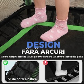 HOMCOM Trambulină Elastică pentru Copii 3-10 Ani cu Intrare cu Fermoar și Bare Căptușite, Ø163.5x190 cm, Verde | Aosom Romania