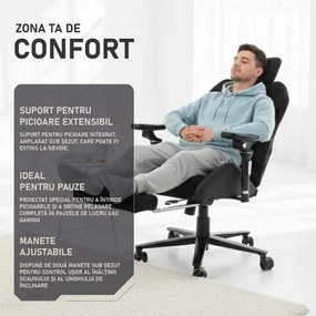 LUMINA X-Motion Plus – Ergonomie Avansată, Cotiere 5D, Textil, Negru