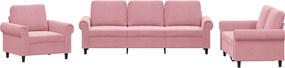 vidaXL Set de canapele cu perne, 3 piese, roz, catifea