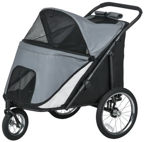 PawHut Cărucior pentru câini, rabatabil, acoperiș rabatabil, pernă pentru odihnă, cadru din oțel, Gri/Negru | Aosom Romania