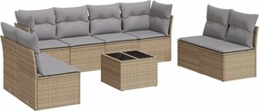 vidaXL Set canapele de grădină, 9 piese, cu perne, bej, poliratan