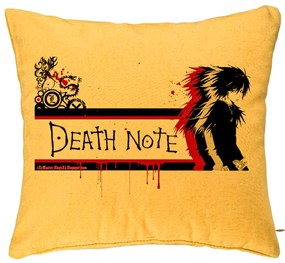 Perna Decorativa cu Death note 3, 40x40 cm, Galben, Husa Detasabila, Burduf