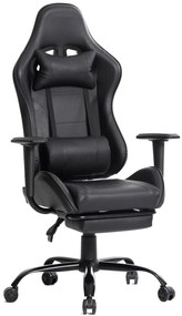 RESIGILAT- Scaun gaming, ergonomic, suport lombar cu masaj, spătar rabatabil 90-150°, suport pentru picioare, rezistent 150 kg, piele PU, Negru