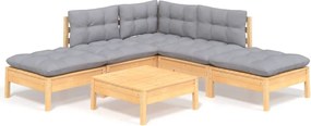 vidaXL Set mobilier grădină cu perne gri, 6 piese, lemn de pin