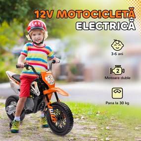 AIYAPLAY Motocicletă Electrică pentru Copii 3-6 Ani, 2 Motoare, Roți Detașabile și Sunete Portocaliu | Aosom Romania