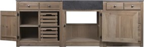 Set mobilier rustic de bucătărie din lemn de pin și blat din piatră neagră, 236 x 55 x 86 cm, „Cottage Kitchen Set"