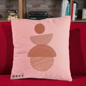 Perna Decorativa Geometric Boho Forme Terracotta, 40x40 cm, Roz, Husa Detasabila, Perna Inclusa, BEKZ®