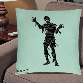 Perna Decorativa Mormii Infricosat Silueta Neagra Halloween, 40x40 cm, Verde Menta, Husa Detasabila, Perna Inclusa, BEKZ®
