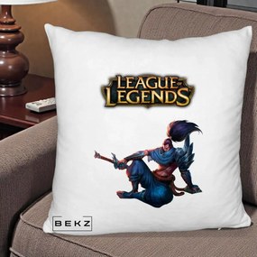 Perna Personalizata League of Legends Yasuo, 40x40 cm, Alb Pufos, Husa Detasabila, Perna Inclusa, BEKZ®