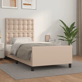 3125560 vidaXL Cadru de pat cu tăblie, cappuccino, 100x200 cm, piele ecologică