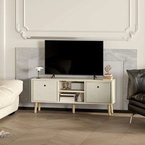 HOMCOM Comodă TV pentru TV de până la 50", cu 2 sertare detașabile și 2 rafturi deschise, 110x29x46,5 cm, aspect lemn și bej | Aosom Romania
