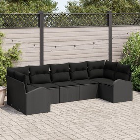 vidaXL Set de canapele de grădină cu 7 piese și perne Ratan negru