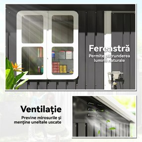 Outsunny magazie grădină căsuță de grădină pentru unelte cu ușă largă și fereastră, 221x133x190 cm gri închis | Aosom Romania