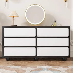 Comodă cu 6 sertare, colțuri rotunjite la sertare, 140x38x74,5 cm, Negru