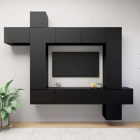 Set dulap TV, 9 piese, negru, PAL Negru, 100 x 30 x 30 cm, 1