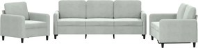 vidaXL Set de canapele, 3 piese, gri deschis, catifea