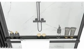 Paravan de dus tip Walk-in Rea Bler 80x195 cm si etajera cu suport negru