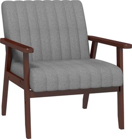 HOMCOM Fotoliu Tip Scaun din Material, Fotoliu Capitonat pentru Dormitor, Sufragerie, cu Picioare din Lemn, 64x74,5x75,5 cm, Gri | Aosom Romania