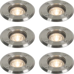 Set de 6 spoturi de exterior pentru sol oțel 11cm IP67 - Basic Round