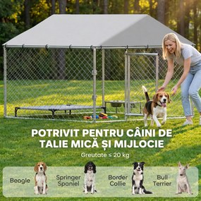 PawHut Țarc Exterior Oțel Galvanizat, Acoperiș Impermeabil Anti-UV, Închidere Dublă, Argintiu. | Aosom Romania