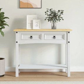 vidaXL Masă consolă, alb, 90 x 34,5 x 73 cm, pin mexican, gama Corona