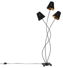 Lampă de podea design negru cu 3 lumini aurii - Melis